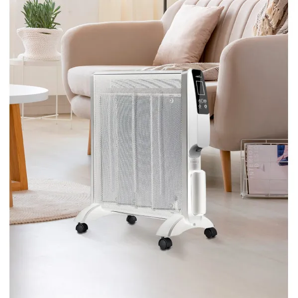 Mica Radiator Abrigo 2000w 4-element White/Silver Remote 2-power Tip-over protection Timer display 61,5x56x26,5 Cm