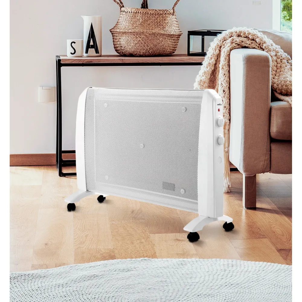 Radiador De Mica Abrigo 2000w 1elemento Blanco 2potencias  Antivuelco,ruedas,termostato Reg.54x79x27cm
