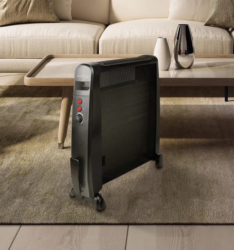 Radiador De Mica Otoño 2000w 2elementos Negro 2poteencias Antivuelco,termostato, C/ruedas 64,8x52,5x23cm