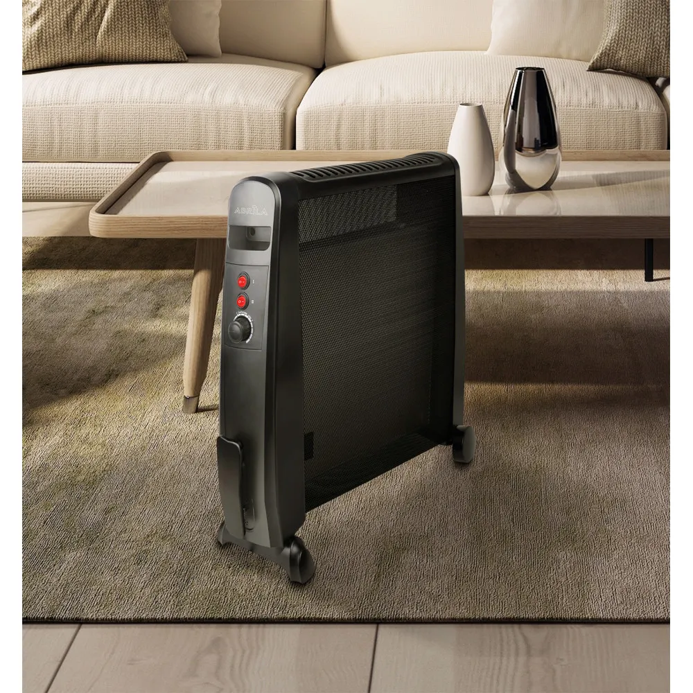 Radiador De Mica Otoño 2000w 2elementos Negro 2poteencias Antivuelco,termostato, C/ruedas 64,8x52,5x23cm