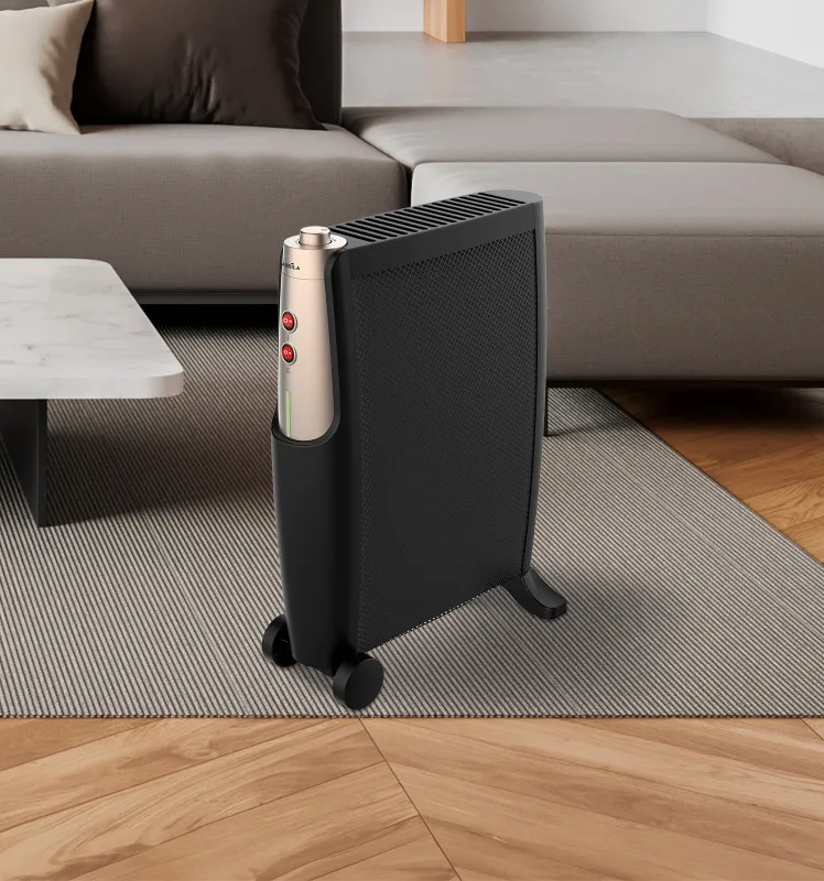 Radiador De Mica Imperial 2000w 2elem Negro/oro 2potencias Antivuelco,termostato,c/ruedas 66x48,5x23cm