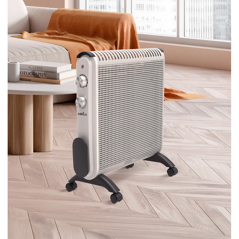 Radiador De Mica Condor 2000w 2elementos Blanco/gris 2potencias,antivuelco,termostato,c/ruedas Y Asa 52x46x25cm