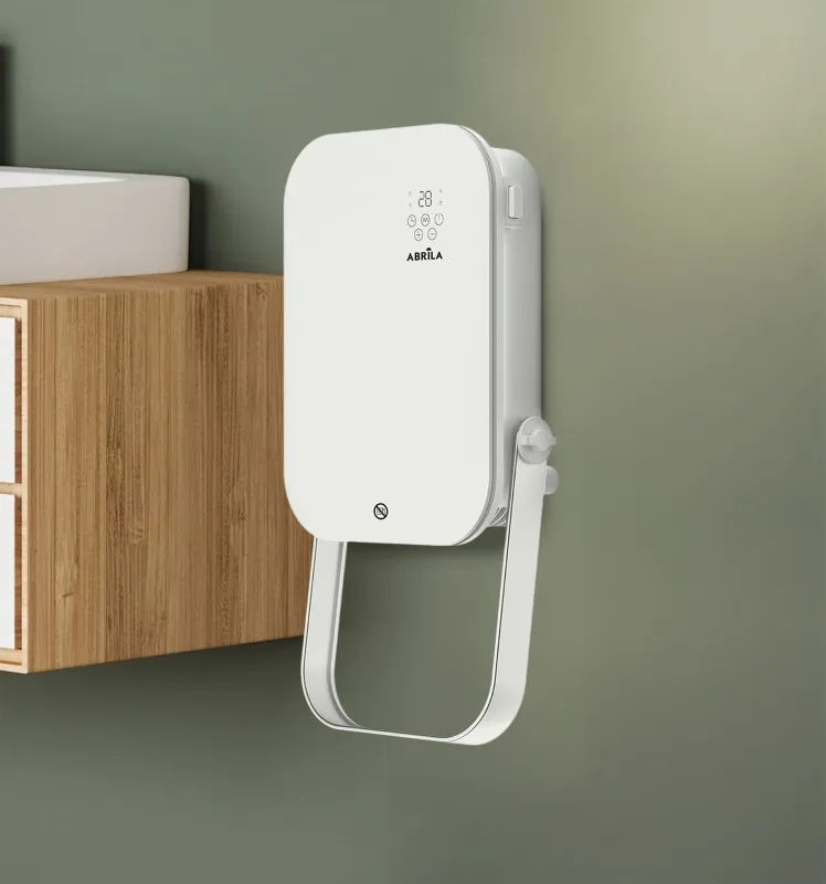 Termoventilador Pared Baño Austria 2000w Blanco  3funciones c/remoto y toallero Display Ip24 50x25x13cm