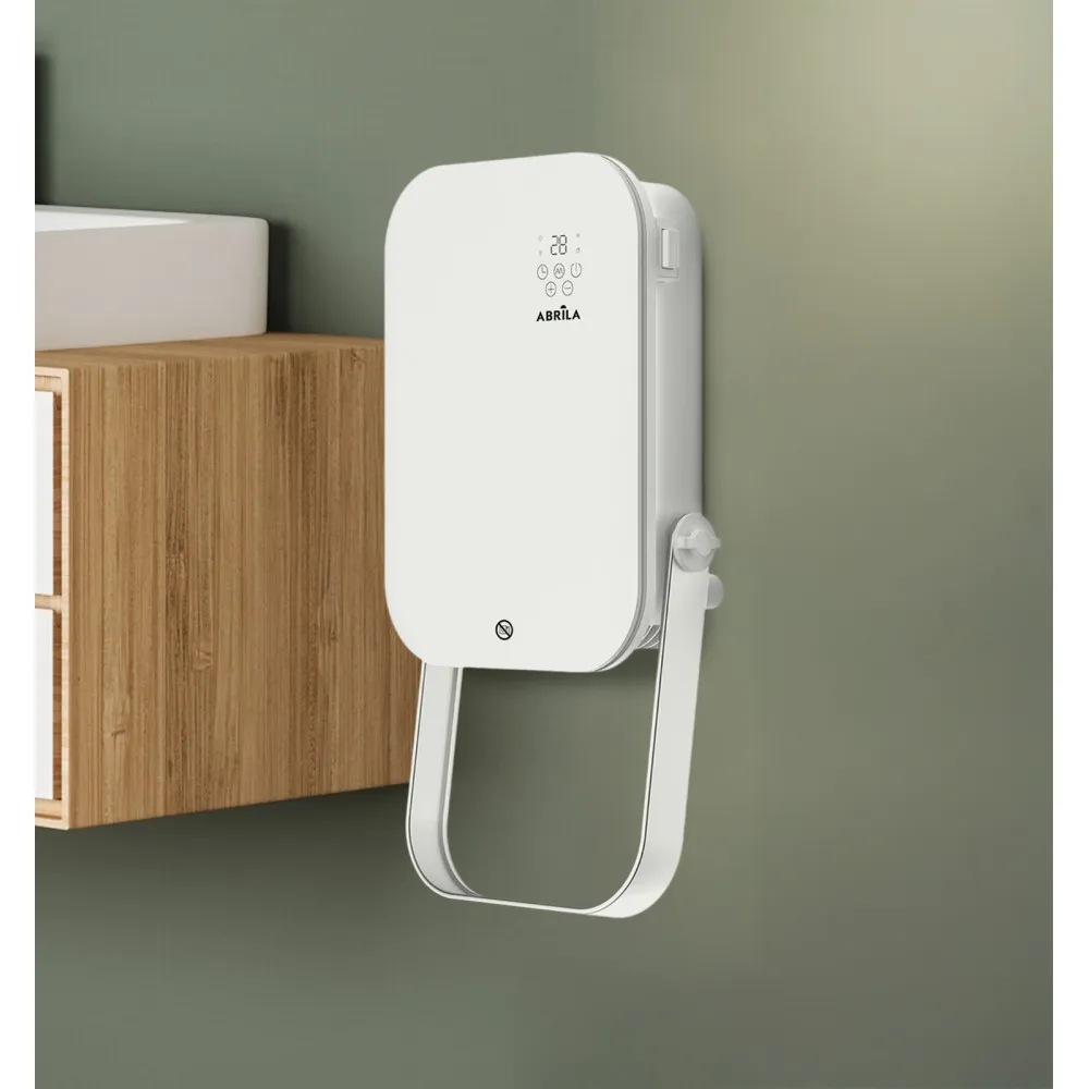 Termoventilador Pared Baño Austria 2000w Blanco  3funciones c/remoto y toallero Display Ip24 50x25x13cm