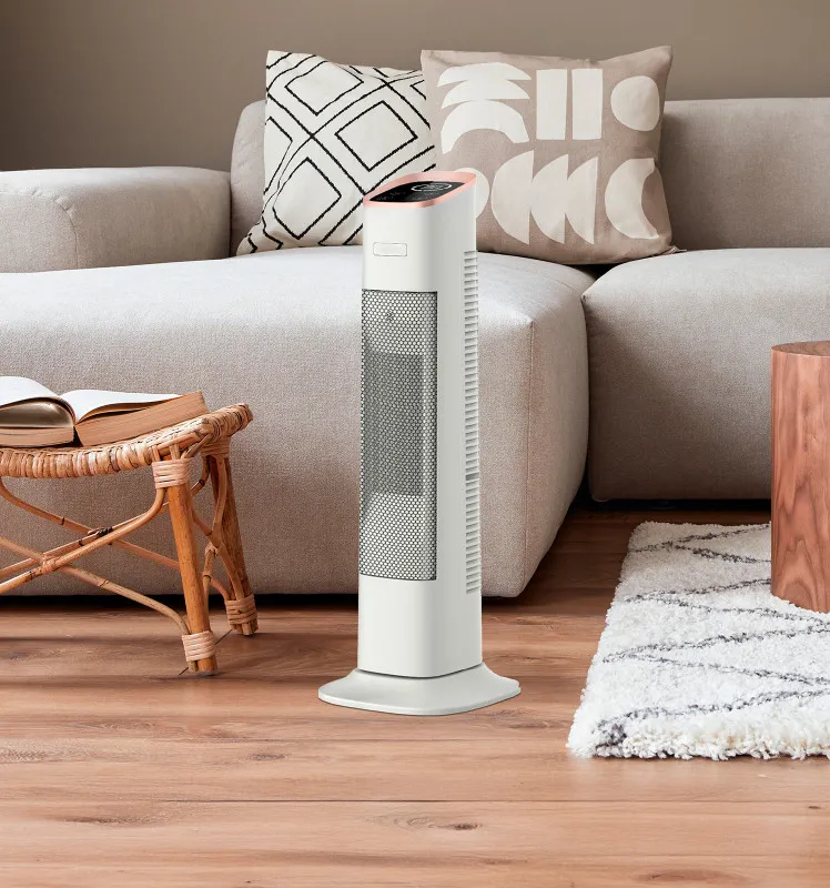 Termoventilador Ceramico Vertical 2000w Bl/oro C.remoto 2potenc.3func.Termost.reg. Oscilante Antivuelco Temporiz. 62x23,5x23,5cm