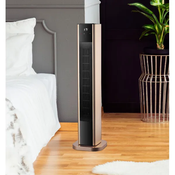 Fan heater Ceramic Vertical 2000w Gold Oscillating.2 powers 3 functions 86x22x22cm Remote control Dimmable therm. Timer