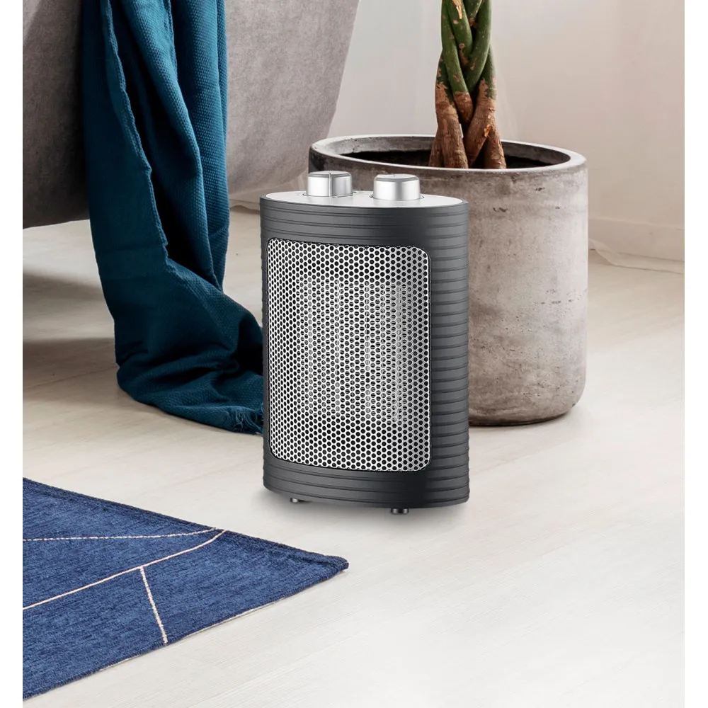 Termoventilador Ceramico 1500w Negro/plata 3funciones 2potencias Termost.reg.antivuelco 22x15x9 Cm