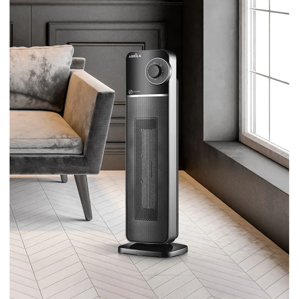 Termoventilador Ceramico Vertical Bequia 2000w Negro/plata 2potencias, 3 funciones Oscilante, Antivuelco 61x20x20 Cm