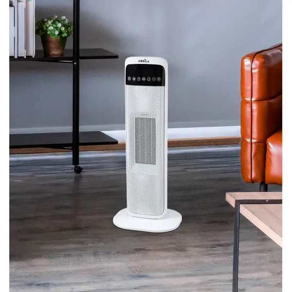 Fan heater Ceramic Vertical Guadalupe 2000w White/black 2 power levels oscillating Tip-over protection w/remote 62x21x15cm