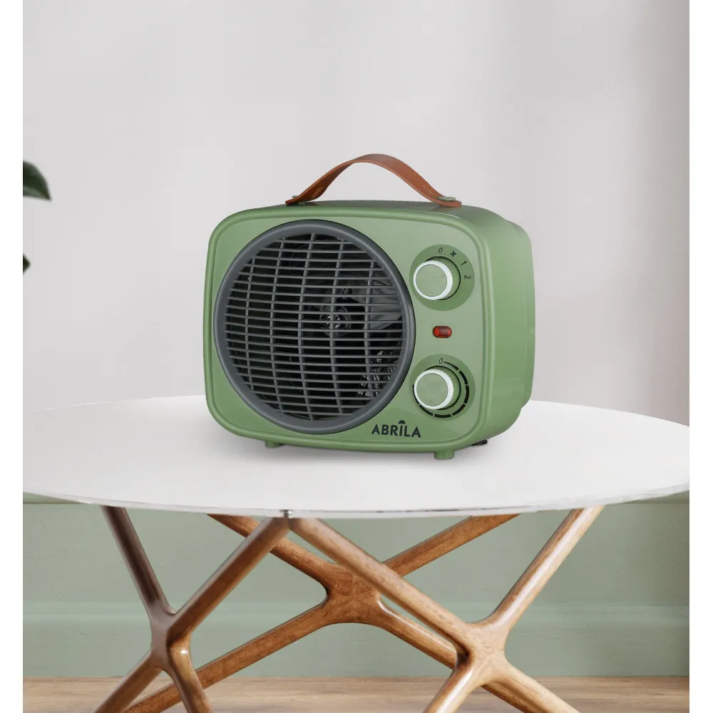 Termoventilador Hoguera 2000w Verde/gris 2potencias 3funciones Termostato Reg.seguro,asa 25,5x25,5x13cm
