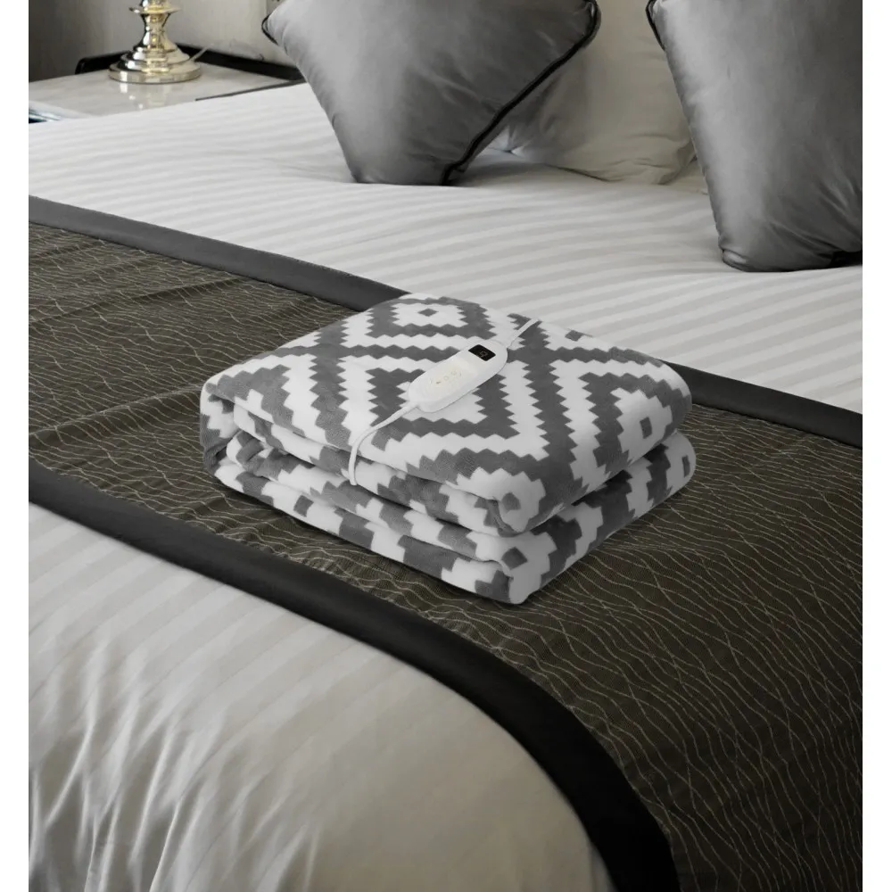 Manta Elect.Tejada Etnico Gris/blanco 120w 160x120cm 3 Niveles,autoapagado,desmontable,lavable