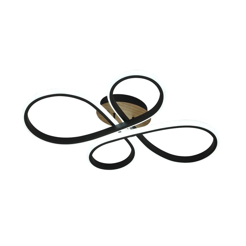 244780889 - Plafon Bandeira 88w 3000-4000-6500k Negro/madera 9680  Lm C/remoto,memoria Y Reg.intensidad 12x60x43cm