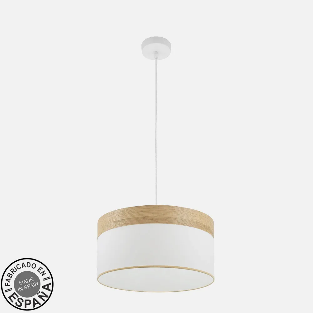 Colgante Cloe 1xe27 Blanco/blanca-madera Clara Regx40x40 cm