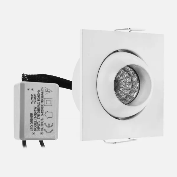 Recessed downlight Adjustable Cuad. 1w 4000k White Centavo 65lm 2,5x5x5 Cm Cut-out 4d Ip65