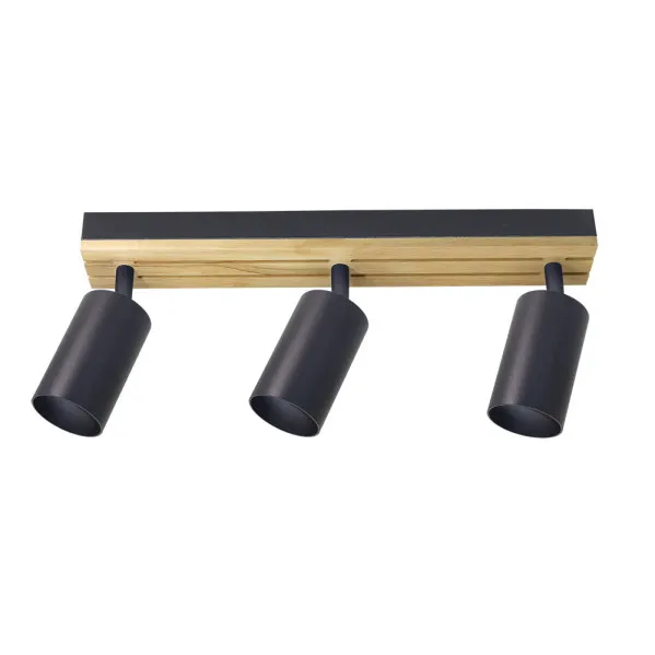 Regleta Waikato 3xgu10 Negro/madera Orientable 16,5x38x5,5cm