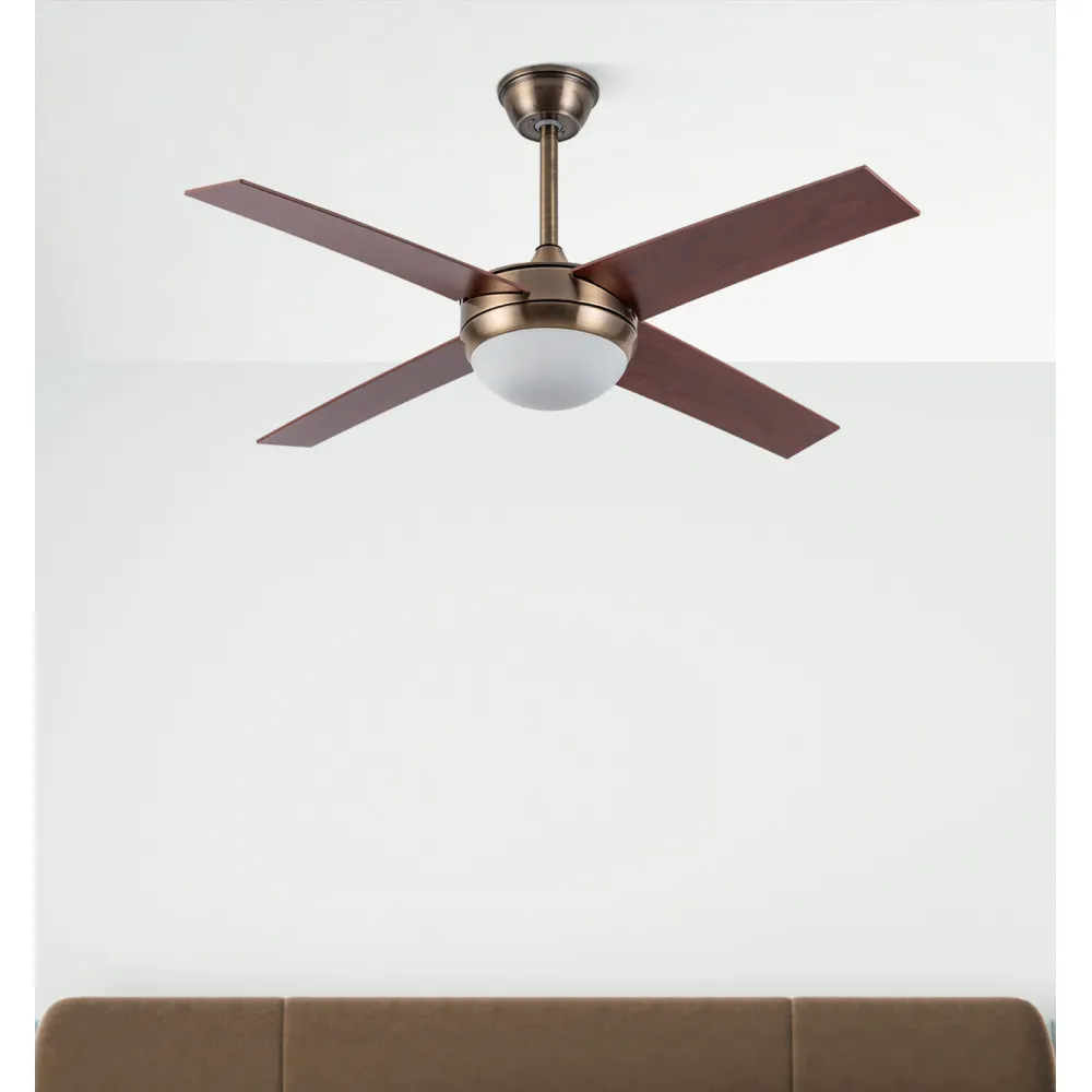 Ventilador Dc Ciro 2xe27 Cuero 4 Asp. Nogal 35/45x116,8d Remoto Y Temporizador