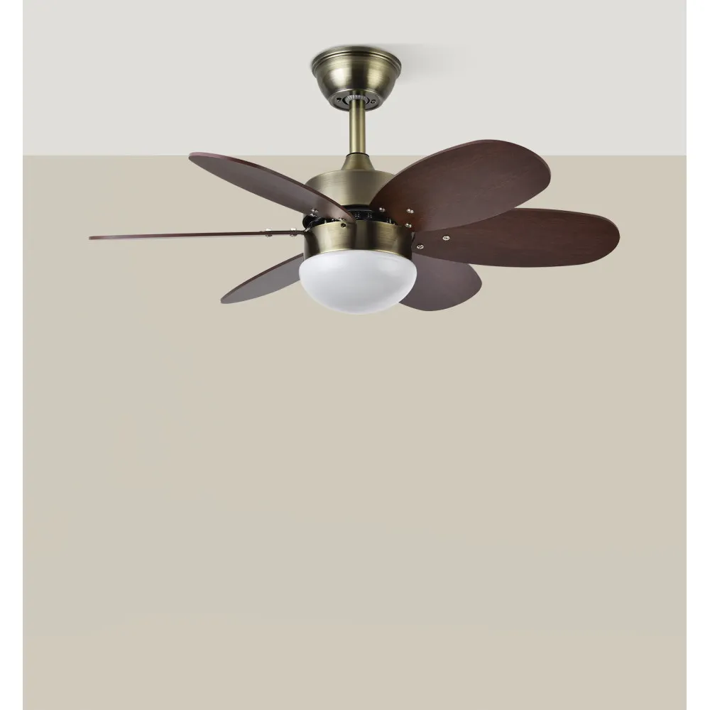 Ventilador Dc Alves 2xe27 Cuero 6 Aspas Rev. Cerezo/nogal 41x85d  C/ Remoto Y Temporizador
