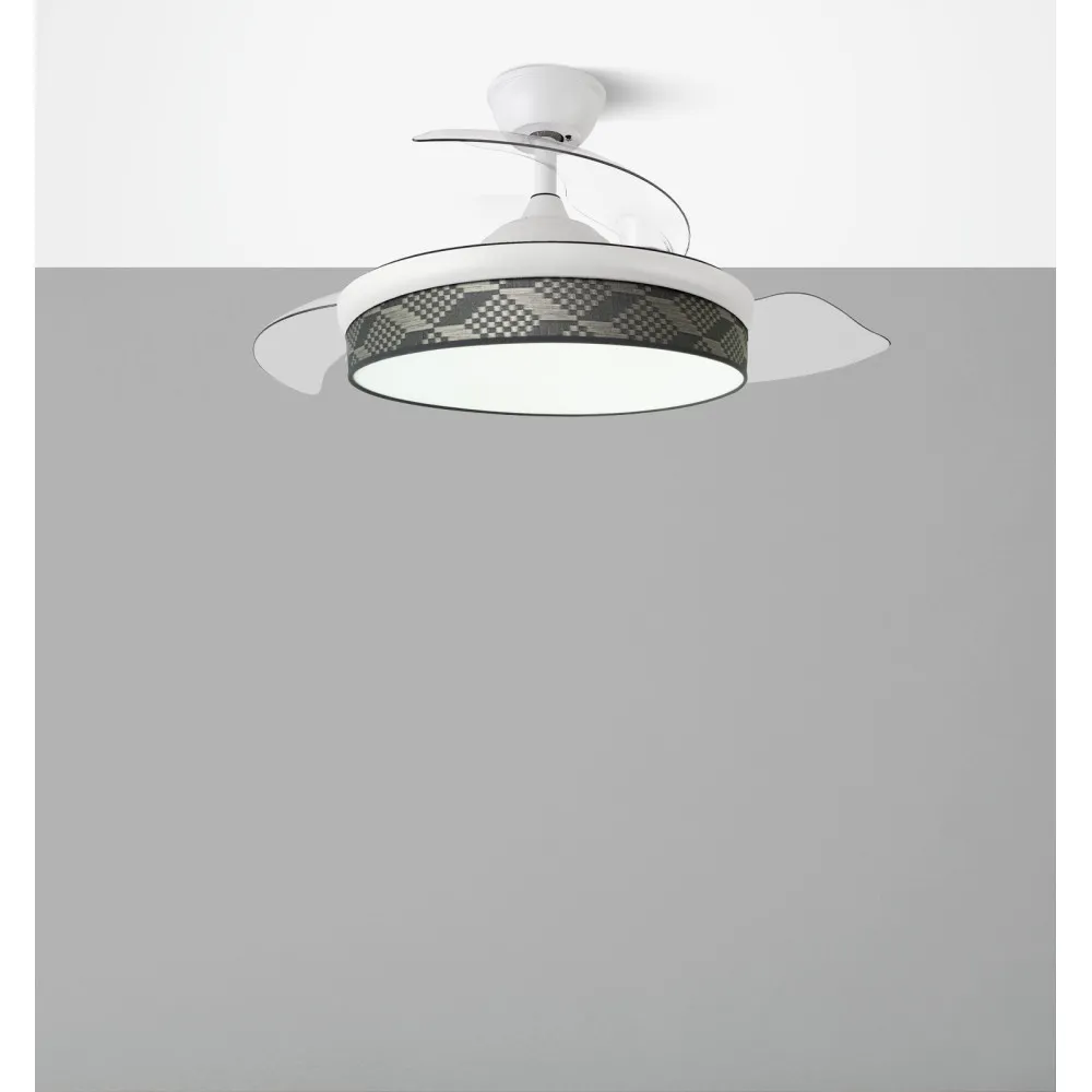 Ventilador Dc Moda 72w Blanco/tetris Gris 108d 3aspas 7200lm 3000-4000-6000k Remoto+ Memoria+ Temporizador