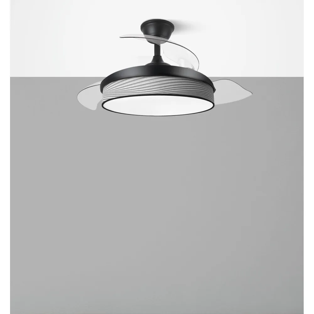 Ventilador Dc Moda 72w Negro/surco Gris 108d 3aspas 7200lm 3000k,4000k,6000k Remoto+memoria+temporizador