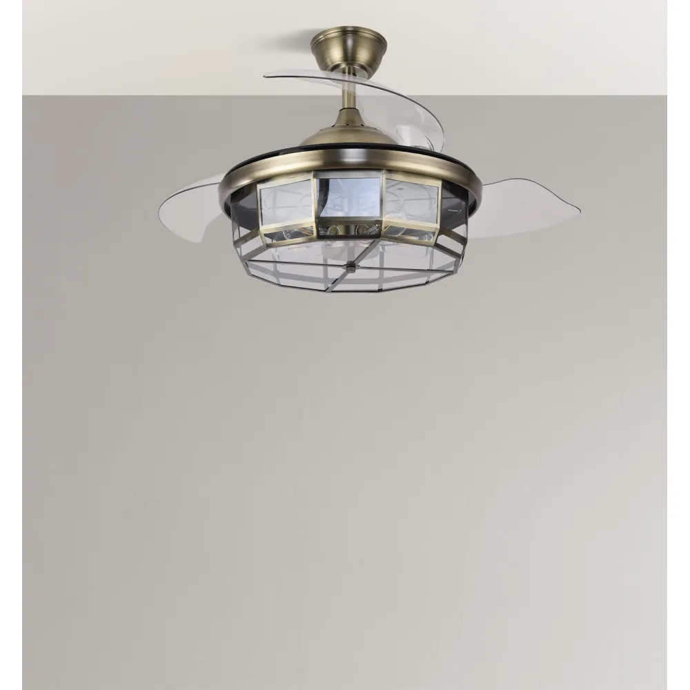 Ventilador Dc Tornado Cuero 5xe27 107d 3aspas Desplegables 6velocidades C/remoto Y Temporizador