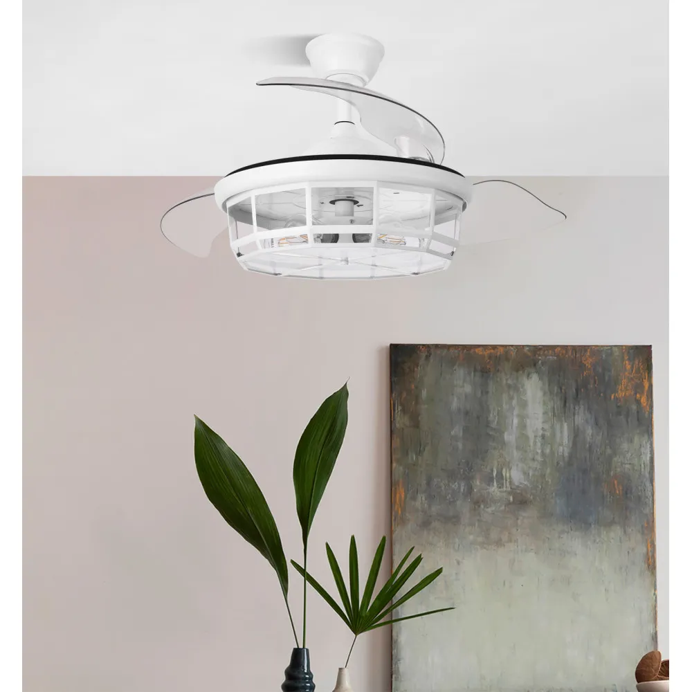 Ventilador Dc Tornado Blanco 5xe27 107d 3aspas Desplegables 6velocidades C/remoto Y Temporizador