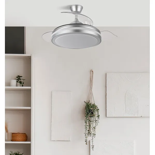 Ventilador Dc Esparta Plus 72w 6120lm Plata 107d 3aspas Desp.3000-4000-6000k Remoto+ Temporizador+ Memoria