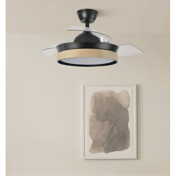 Ventilador Dc Iglu Negro/haya 72w 6120lm 91d 3asp.desplegable 3000-4000-6000k Remoto, Temporizador, Memoria