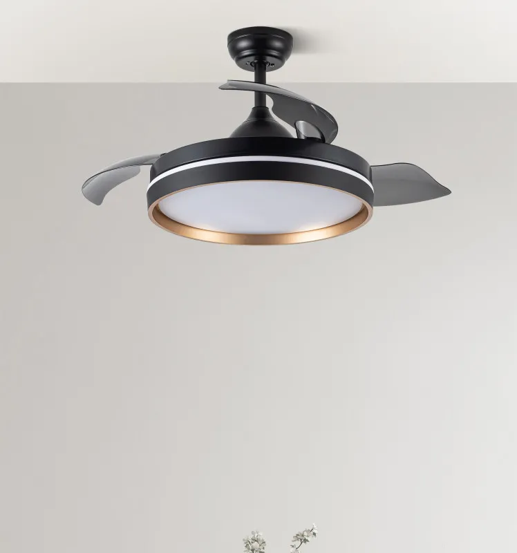 Ventilador Dc Nalon 72w Negro/oro 3aspas 109d 7200l 6vel 3000k,4500k,6000k Remoto+memoria+temporizador