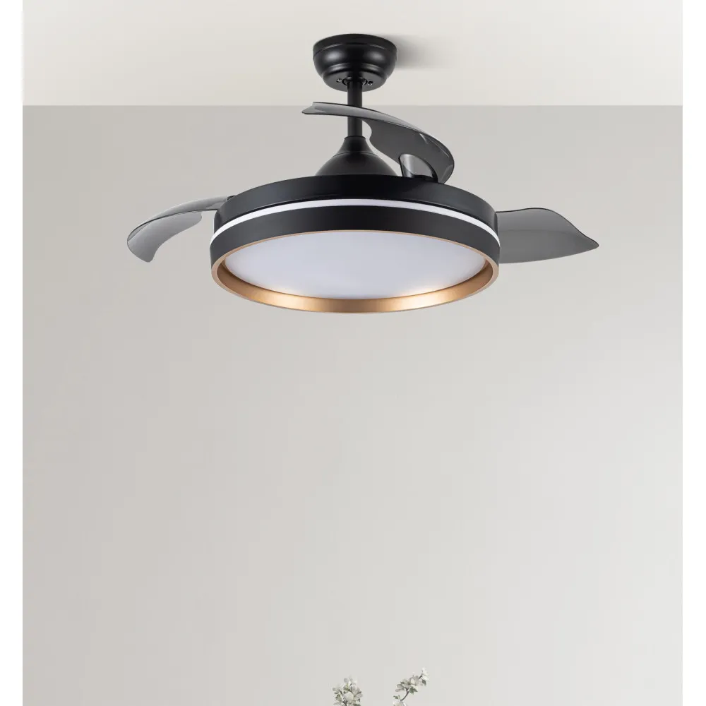 Ventilador Dc Nalon 72w Negro/oro 3aspas 109d 7200l 6vel 3000k,4500k,6000k Remoto+memoria+temporizador