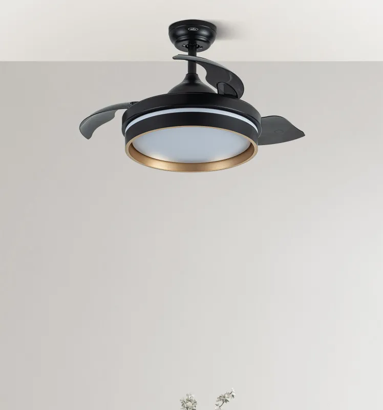Ventilador Dc Nalon 48w Negro/oro 3aspas 91d 4800lm 6vel 3000k,4500k,6000k Remoto+memoria+temporizador