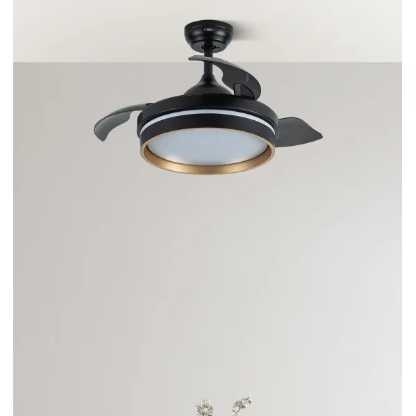 Ventilador Dc Nalon 48w Negro/oro 3aspas 91d 4800lm 6vel 3000k,4500k,6000k Remoto+memoria+temporizador