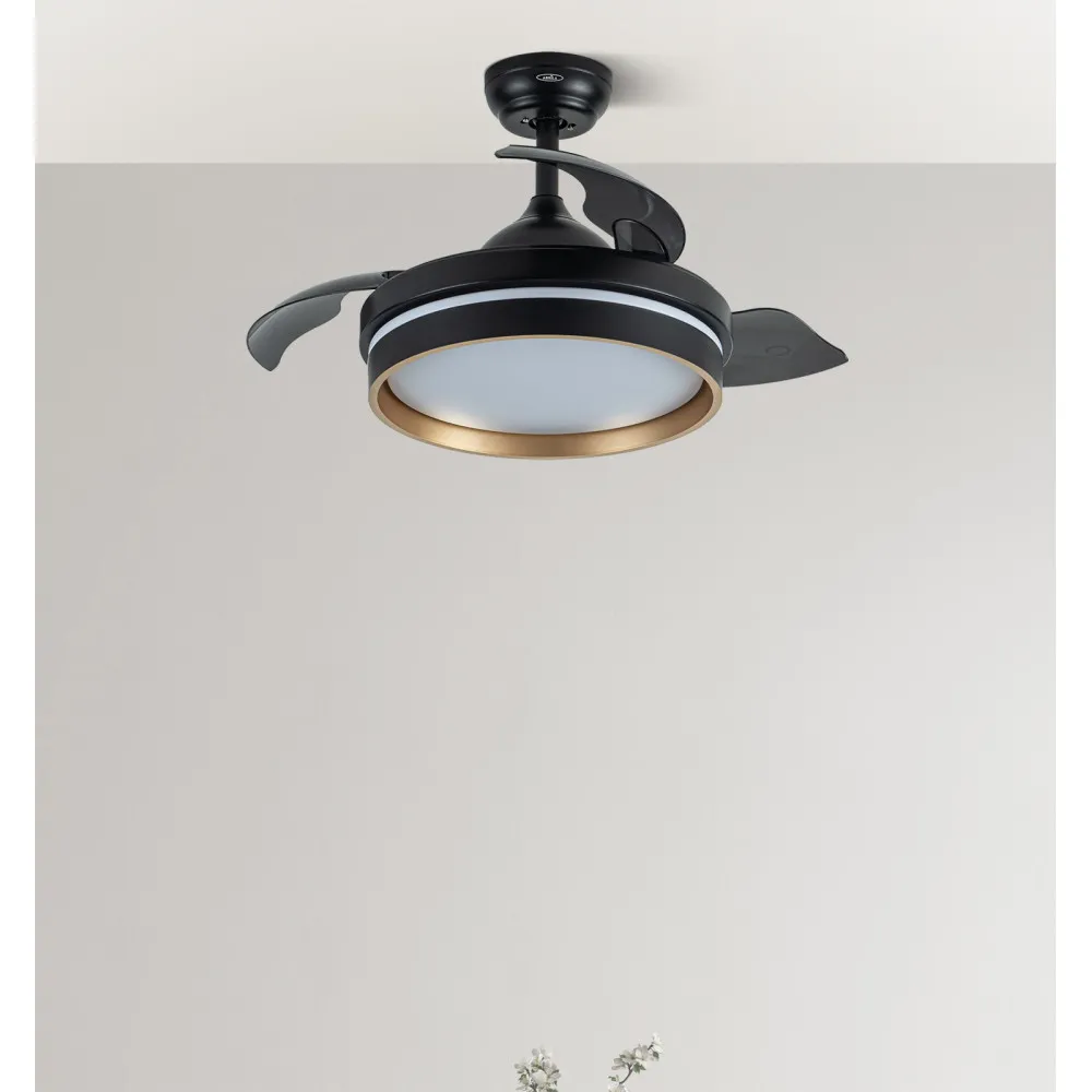 Ventilador Dc Nalon 48w Negro/oro 3aspas 91d 4800lm 6vel 3000k,4500k,6000k Remoto+memoria+temporizador