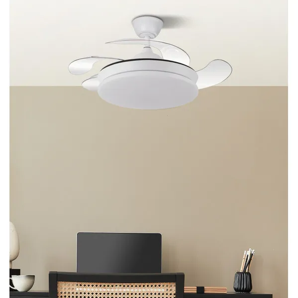 Ventilador Dc Tridente Mini 59w Blanco 4aspas Desp. 91d 6980lm Reg.intensidad Remoto+temporizador+memoria 3000-4000-6000k