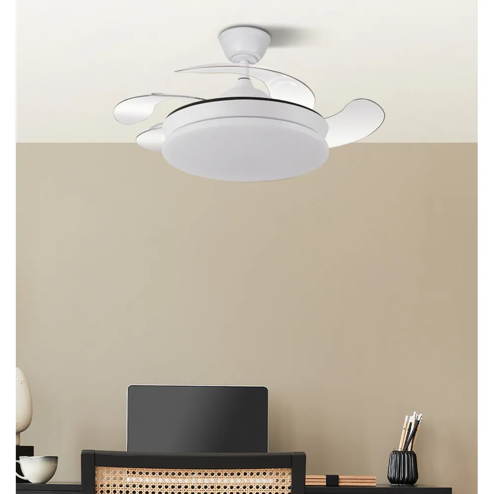 Ventilador Dc Tridente Mini 59w Blanco 4aspas Desp. 91d 6980lm Reg.intensidad Remoto+temporizador+memoria 3000-4000-6000k