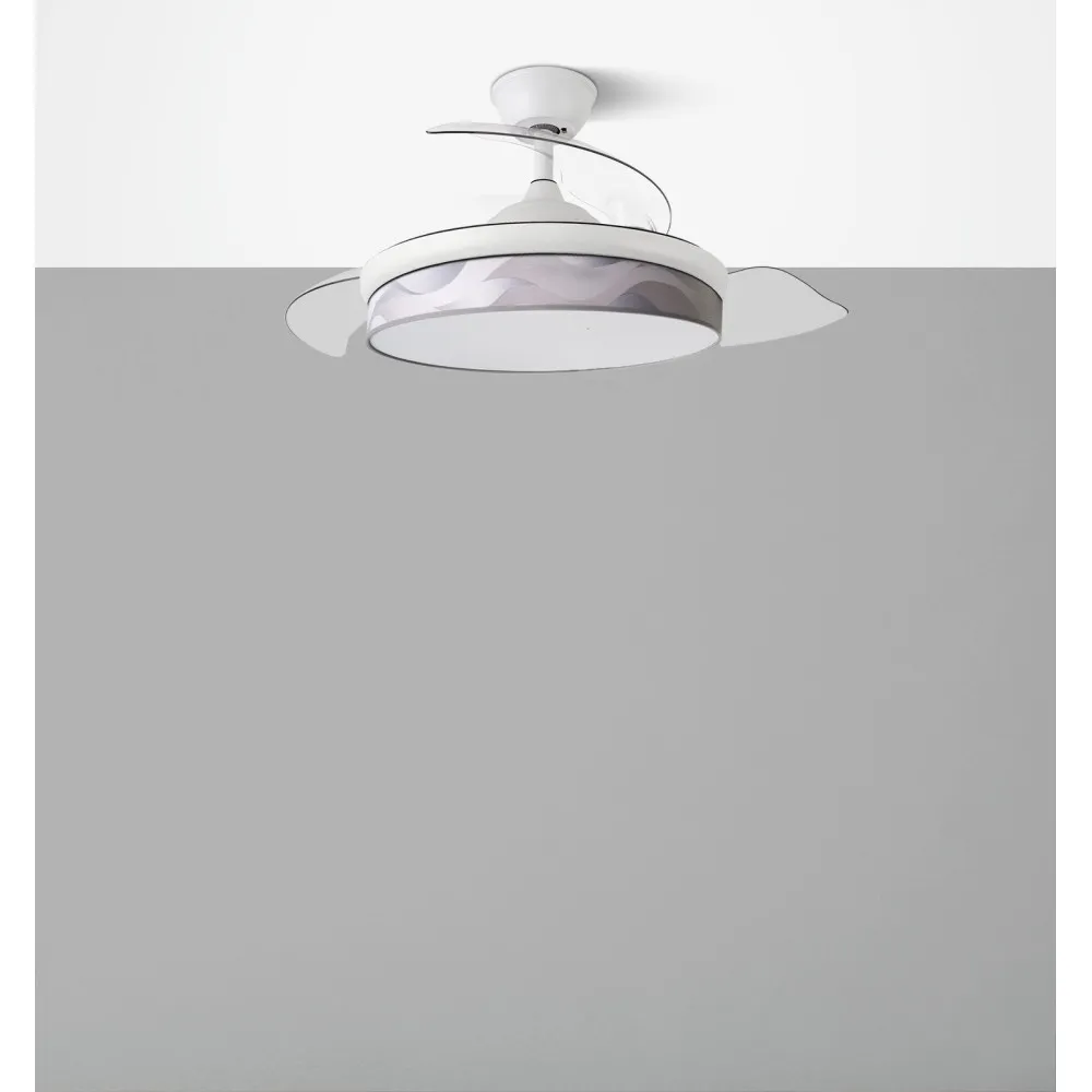 Ventilador Dc Moda 72w Blanco/ola Gris 91d 3aspas 7200lm 3000k, 4000k, 6000k Remoto+ Memoria+ Temporizador