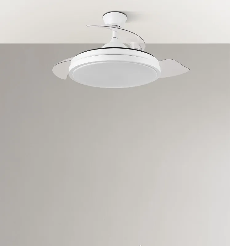 Ventilador Dc Escorpion 59w Blanco 3aspas desplegables 107d 6980lm 3000-4000-6000k Remoto+ Temporizador+ Memoria