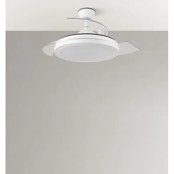 Ventilador Dc Escorpion 59w Blanco 3aspas desplegables 107d 6980lm 3000-4000-6000k Remoto+ Temporizador+ Memoria