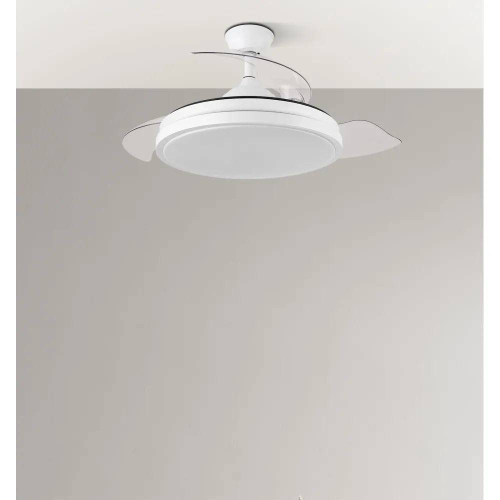 Ventilador Dc Escorpion 59w Blanco 3aspas desplegables 107d 6980lm 3000-4000-6000k Remoto+ Temporizador+ Memoria