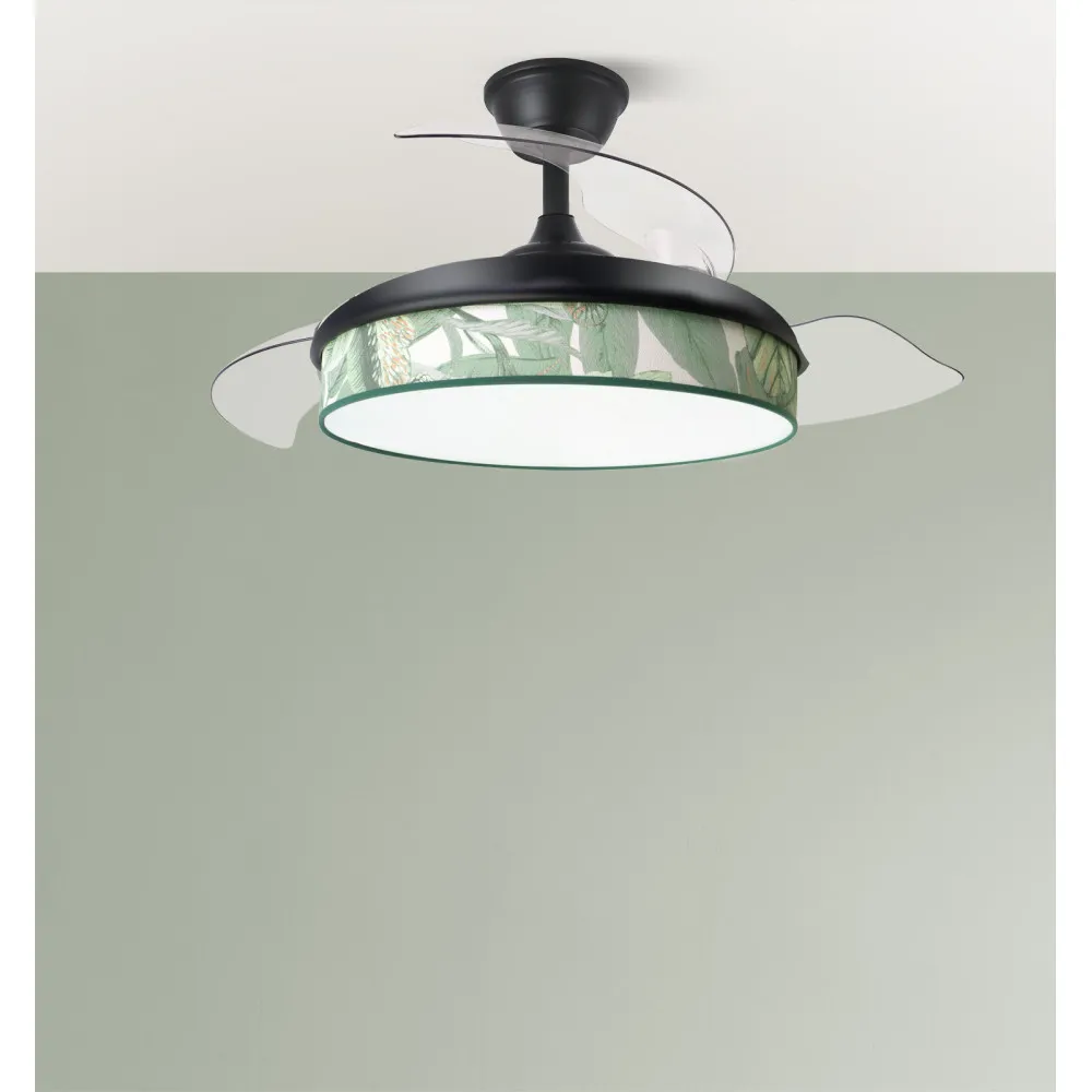 Ventilador Dc Moda 72w Negro/hoja Verde 91d 3aspas 7200lm 3000k, 4000k, 6000k Remoto+ Memoria+ Temporizador