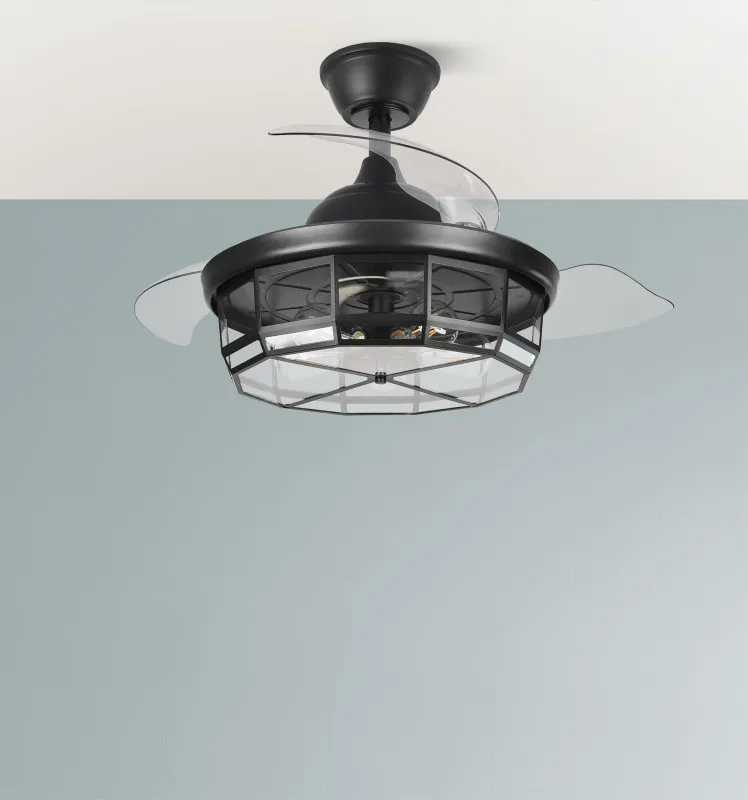 Ventilador Dc Tornado Negro 5xe27 107d 3aspas Desplegables 6velocidades C/remoto Y Temporizador
