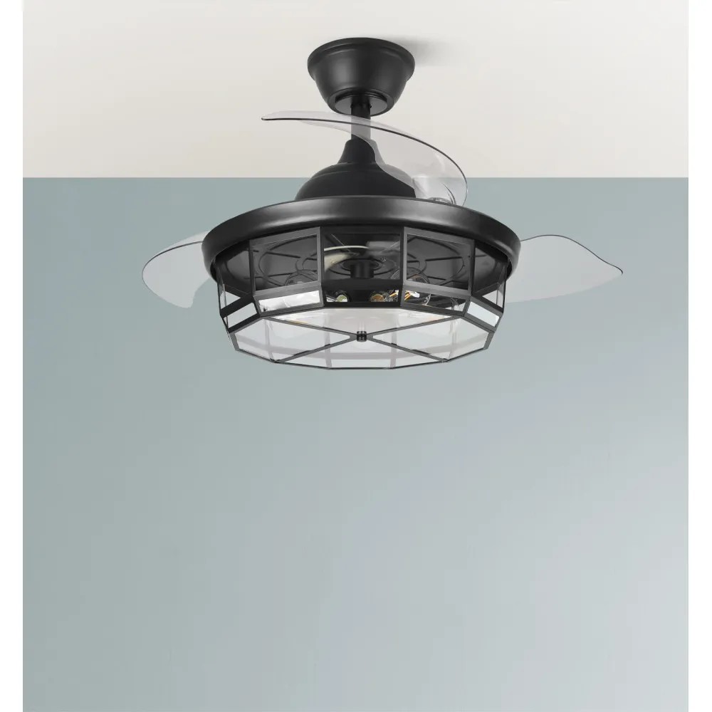 Ventilador Dc Tornado Negro 5xe27 107d 3aspas Desplegables 6velocidades C/remoto Y Temporizador