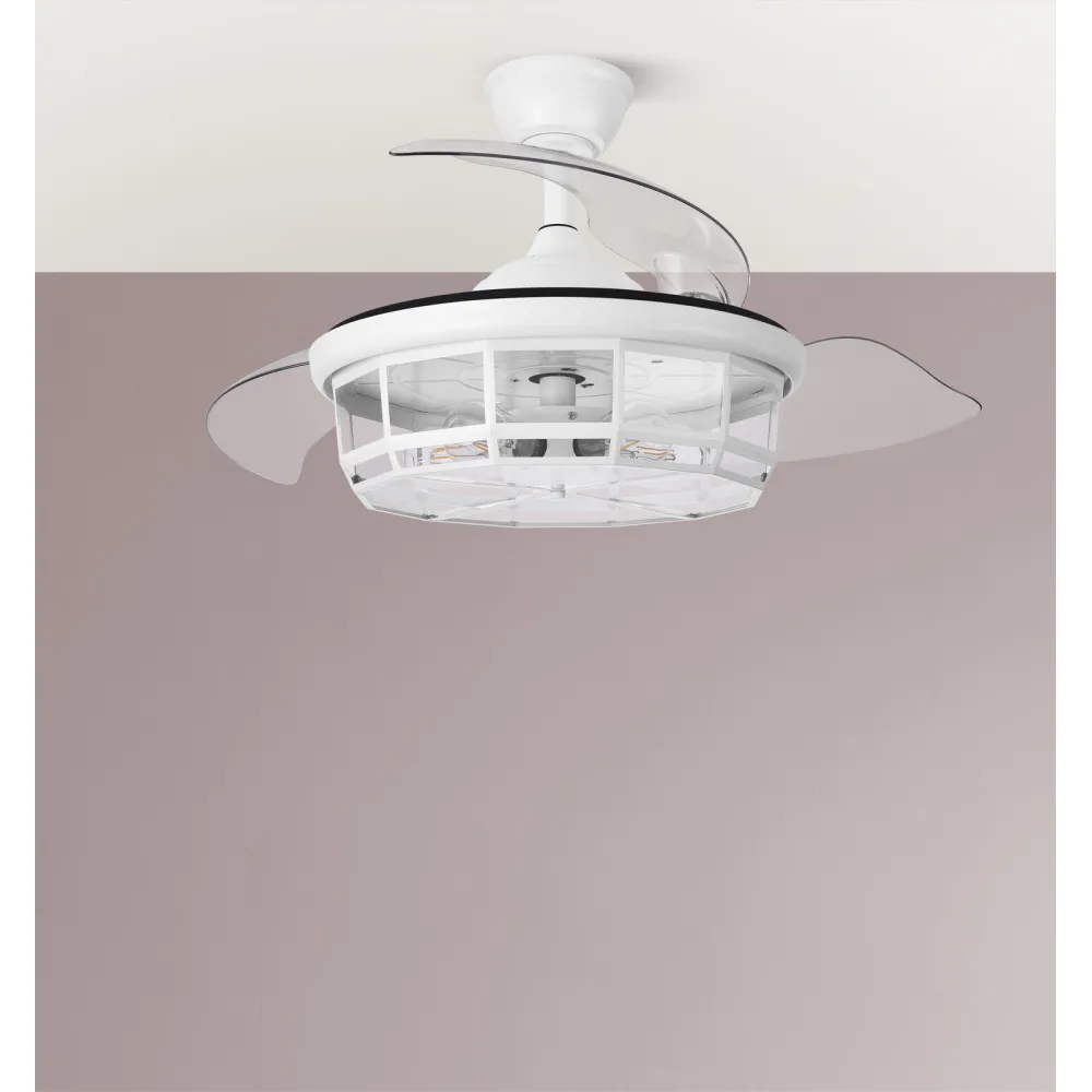 Ventilador Dc Tornado Blanco 5xe27 107d 3aspas Desplegables 6velocidades C/remoto Y Temporizador