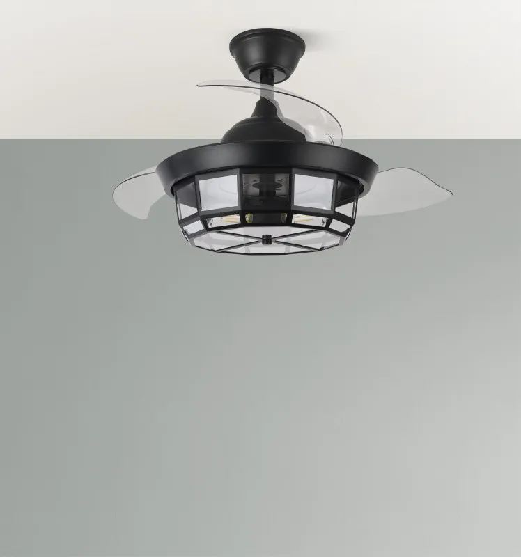 Ventilador Dc Tornado Mini Negro 3xe27 91d 3aspas Desplegables 6velocidades C/remoto Y Temporizador