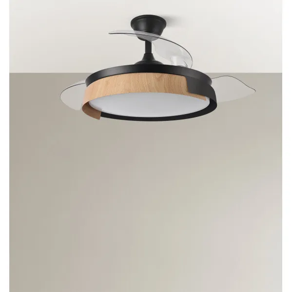 Ventilador Dc Provenza 72w 7200lm Negro/haya 3asp.desplegables 36/51x50/107d.3col, Remoto, Temporizador, Memoria