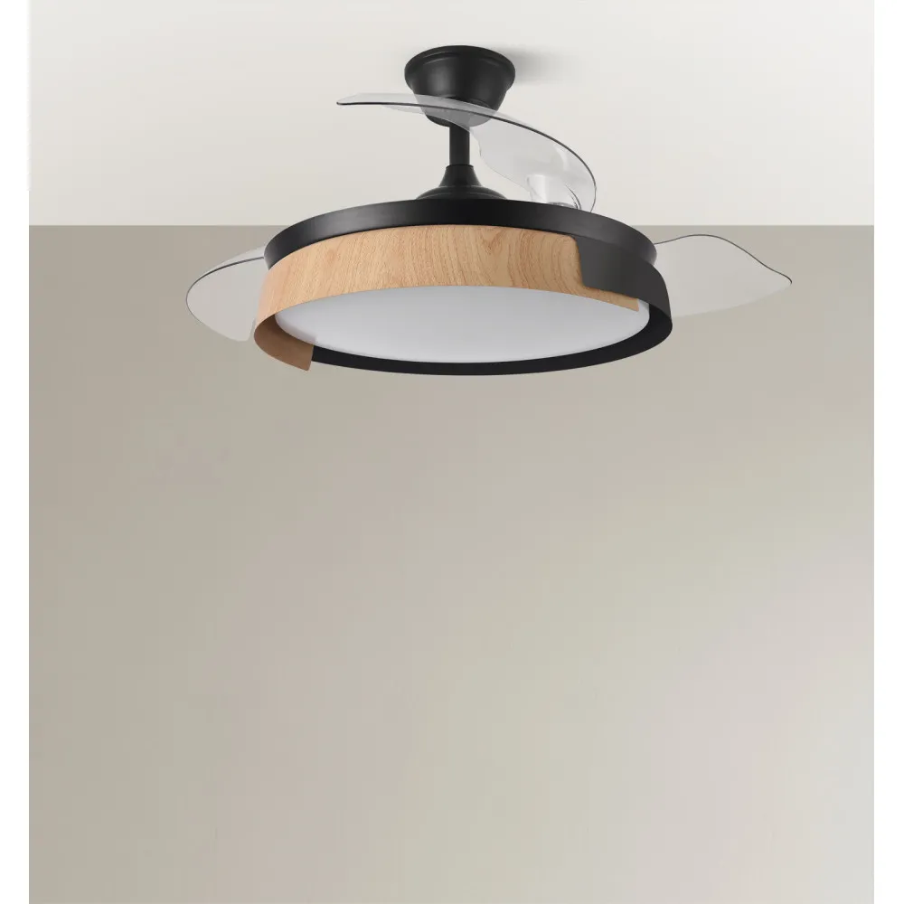 Ventilador Dc Provenza 72w 7200lm Negro/haya 3asp.desplegables 36/51x50/107d.3col, Remoto, Temporizador, Memoria