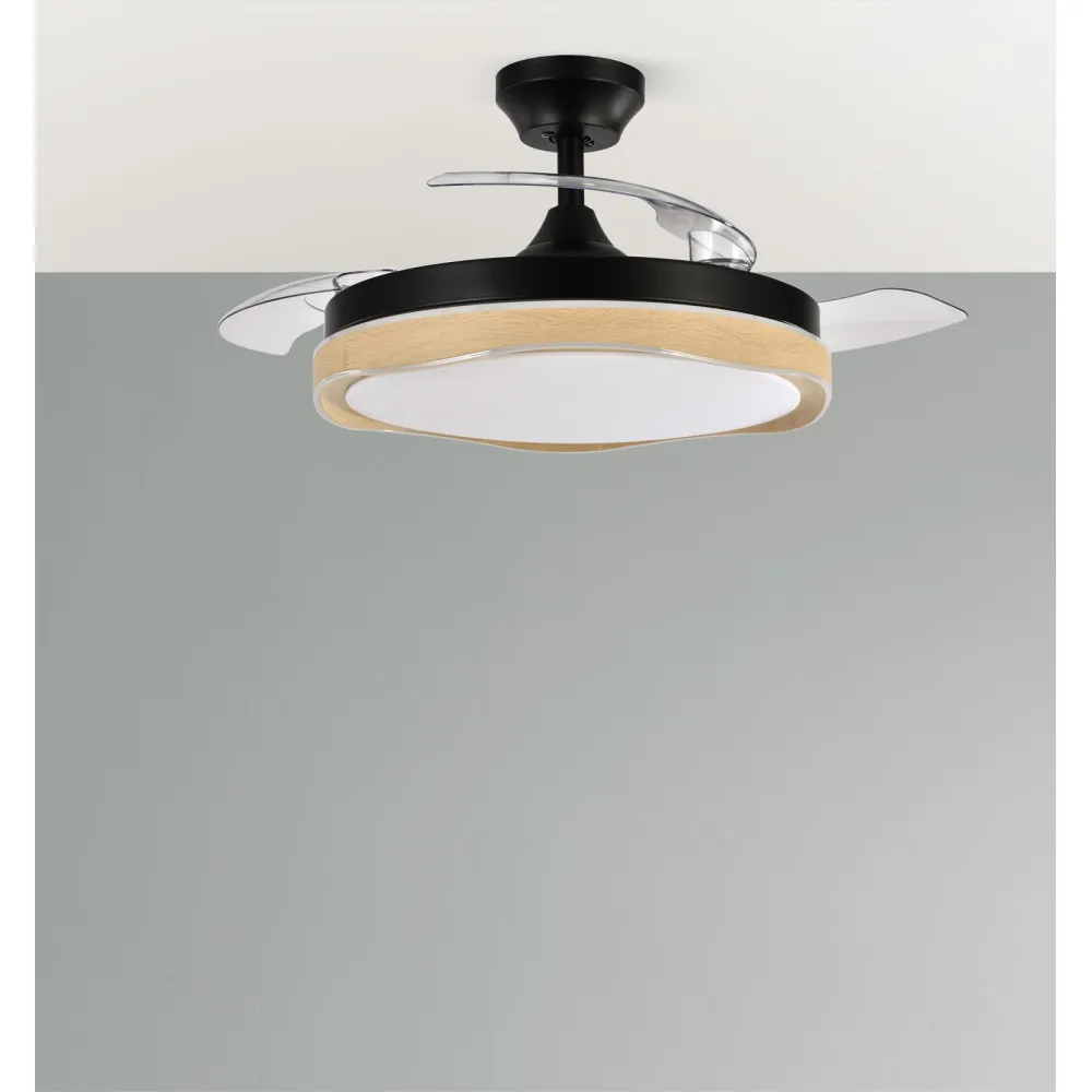Ventilador Dc Blondi Negro/madera 72w 3aspas107d 7200lm 6vel 3000k,4500k,6000k Remoto+temporizador+memoria