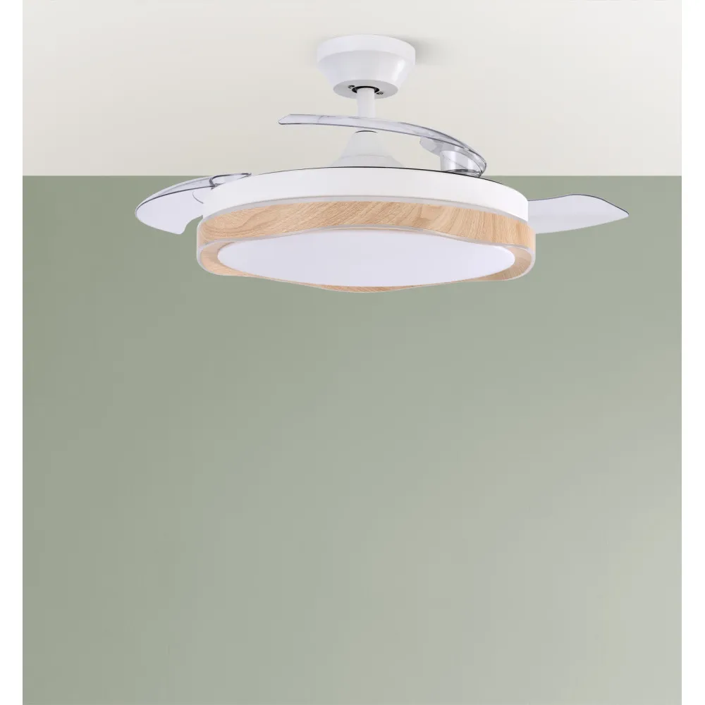 Ventilador Dc Blondi Blanco/haya 72w 3aspas 107d 7200lm 6vel 3000k,4500k,6000k, Remoto+temporizador+memoria