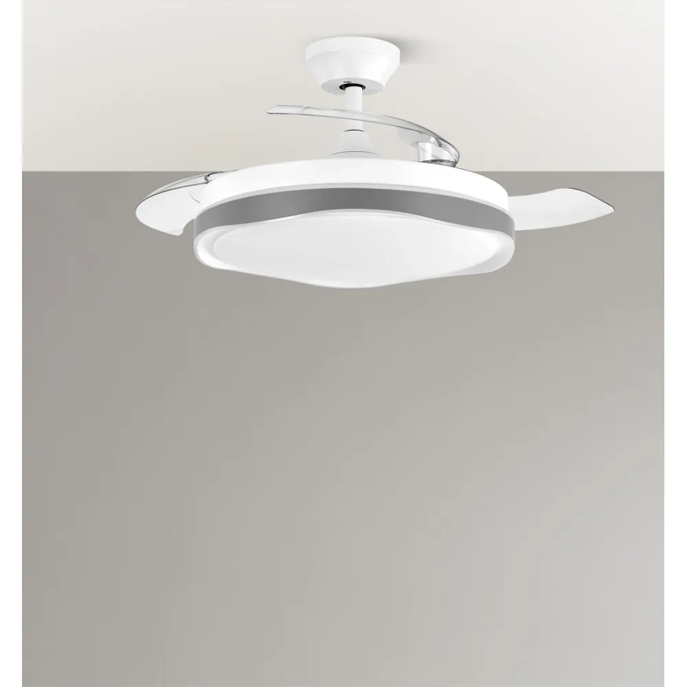 Ventilador Dc Blondi Blanco/gris 72w 3aspas 107d 7200lm 6vel 3000k,4500k,6000k, Remoto+temporizador+memoria