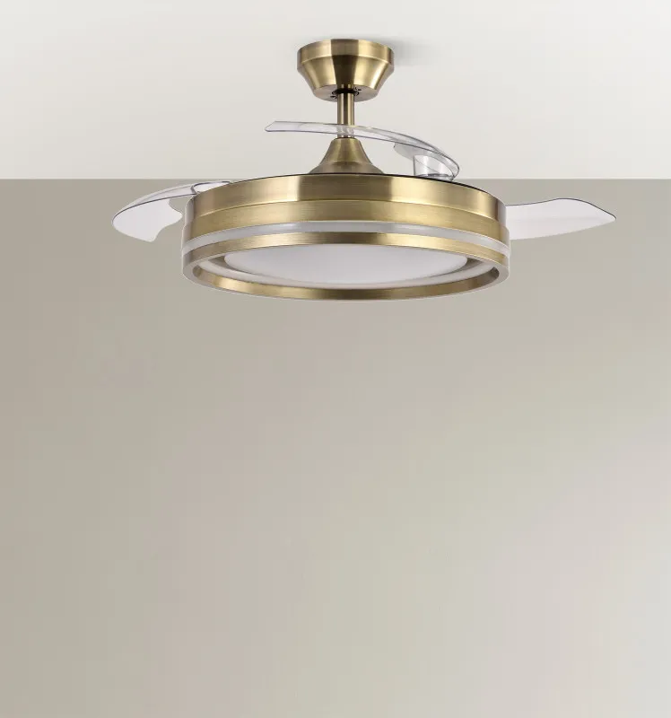 Ventilador Dc Cerrato Cuero 72w 3aspas Desplegables 107d 7200lm 6vel 3000k,4500k,6000k, Remoto+temporizador+memoria