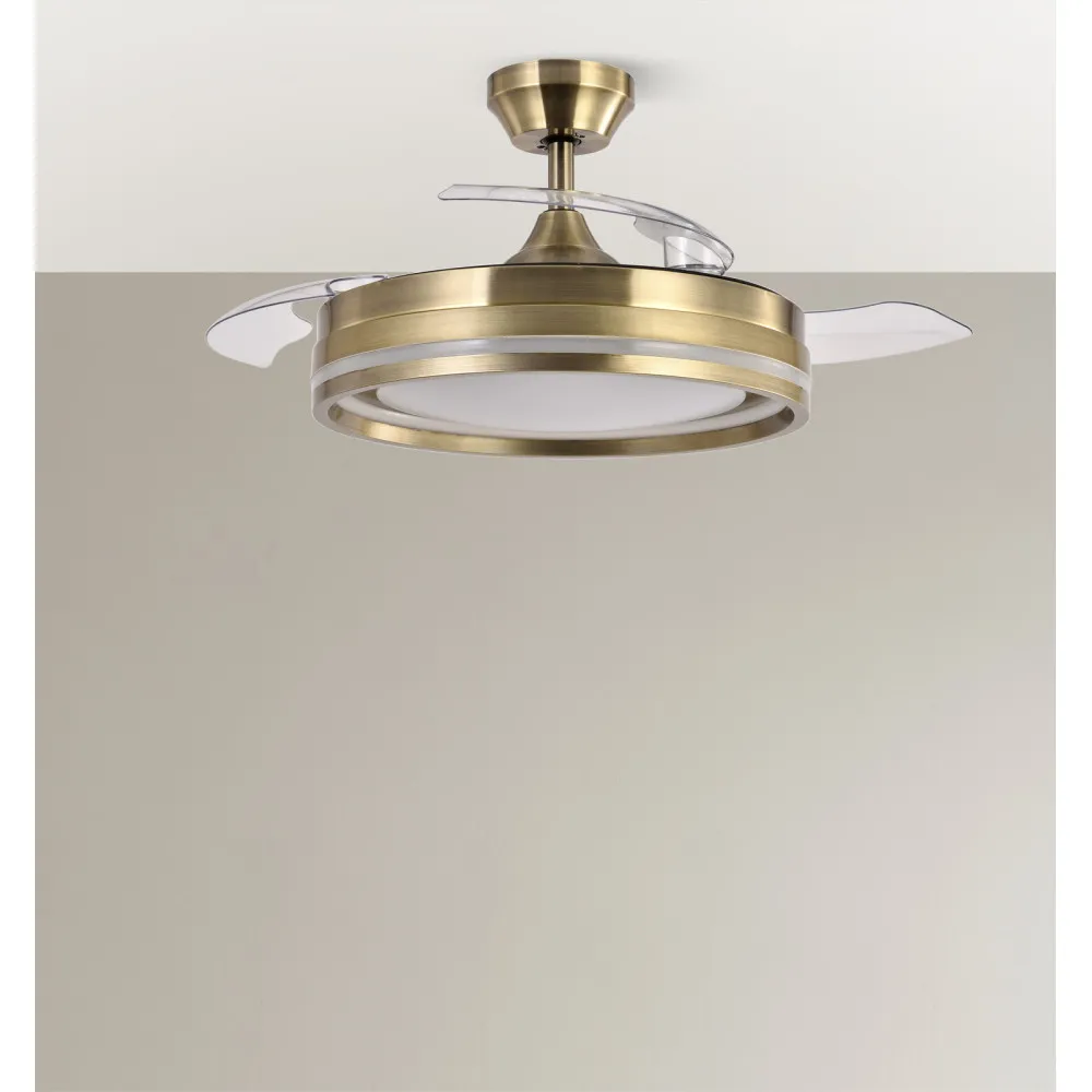 Ventilador Dc Cerrato Cuero 72w 3aspas Desplegables 107d 7200lm 6vel 3000k,4500k,6000k, Remoto+temporizador+memoria